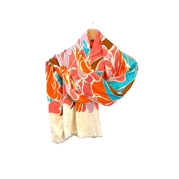 J Crew Bright Floral Scarf Preppy Spring Wrap 22"x70" Bold Statement Accessory - Picture 1 of 5